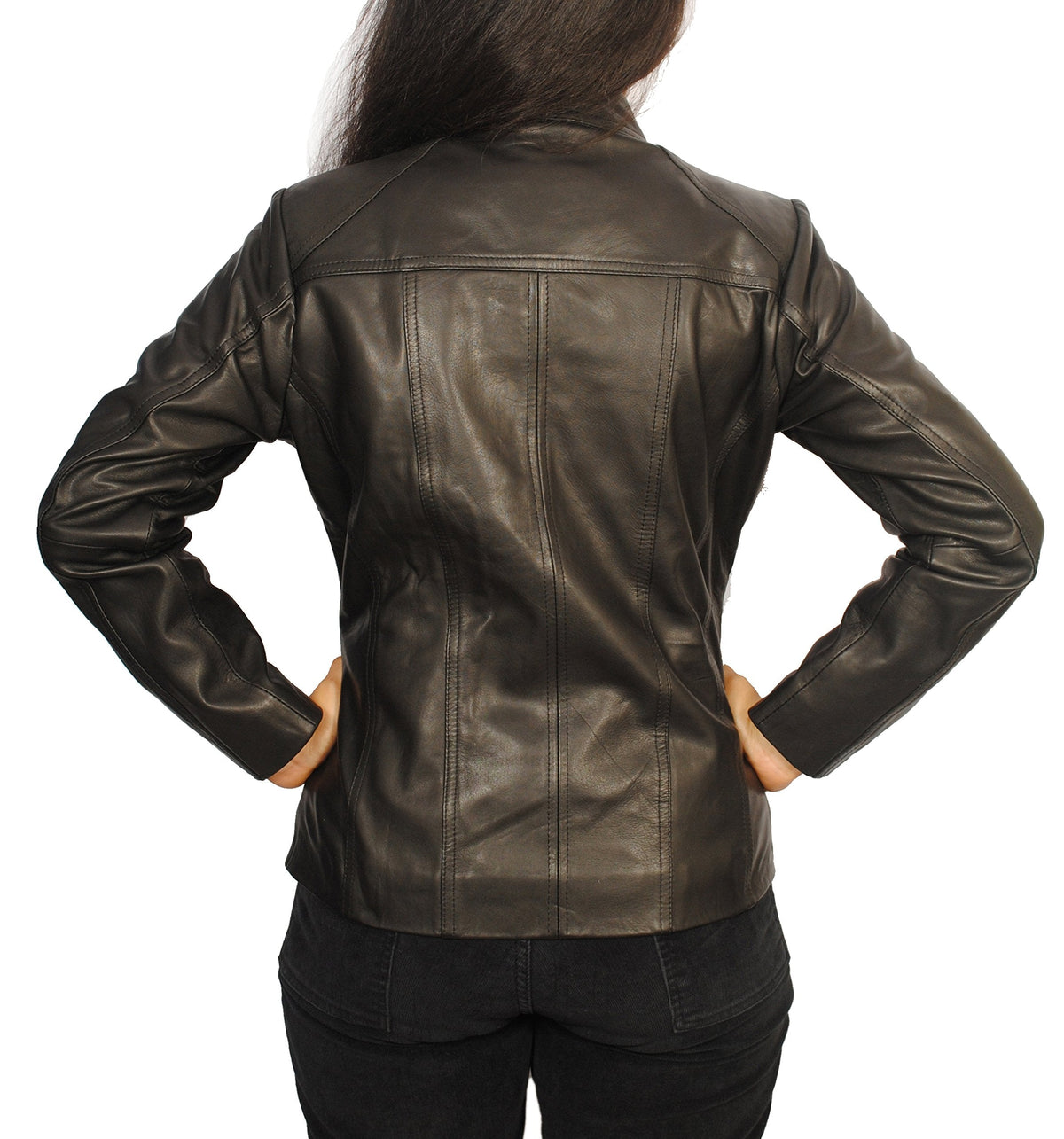 Women's Lambskin Leather Short Peacoat Jacket, Bold Black, Medium