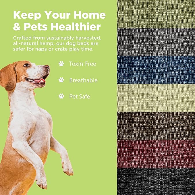 Small - 30 x 20 x 4 - Black Premium Organic Hemp Dog Bed - Organic Latex Fill - Removeable Cover