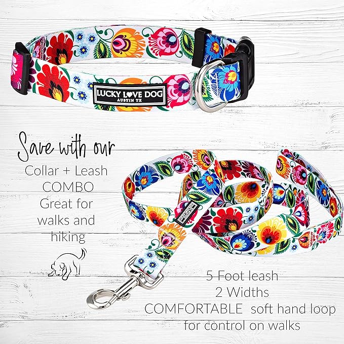 Lucky Love Dog - Easy Click Buckle Dog Collar with Leash Set Combo, Durable & Comfortable for Male & Female Dogs, Pet Collar for Small Dogs, Secure Fit - Ladybird Combo, XS
